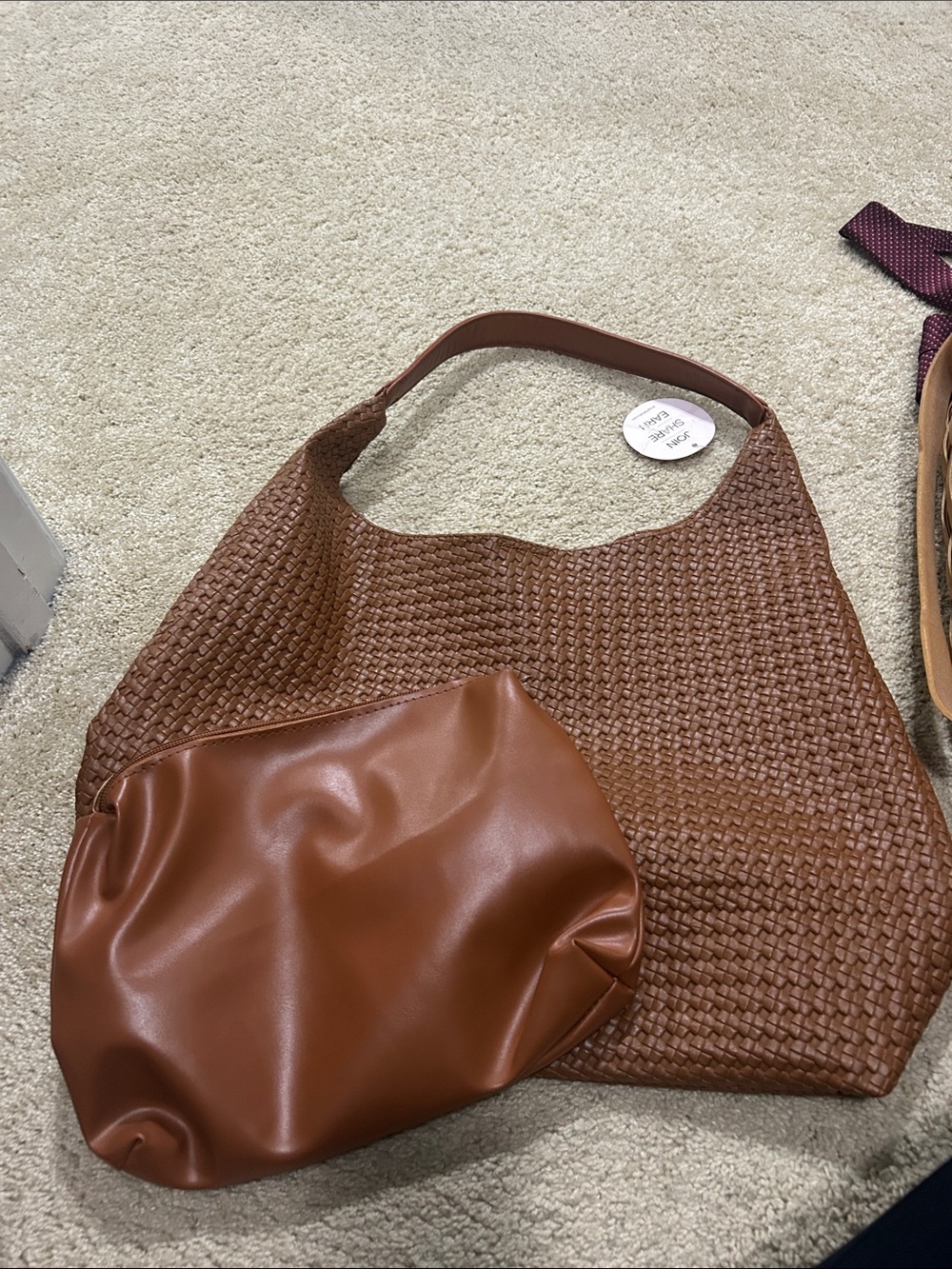 Woven Brown Women’s Tote Bag with Matching Pouch